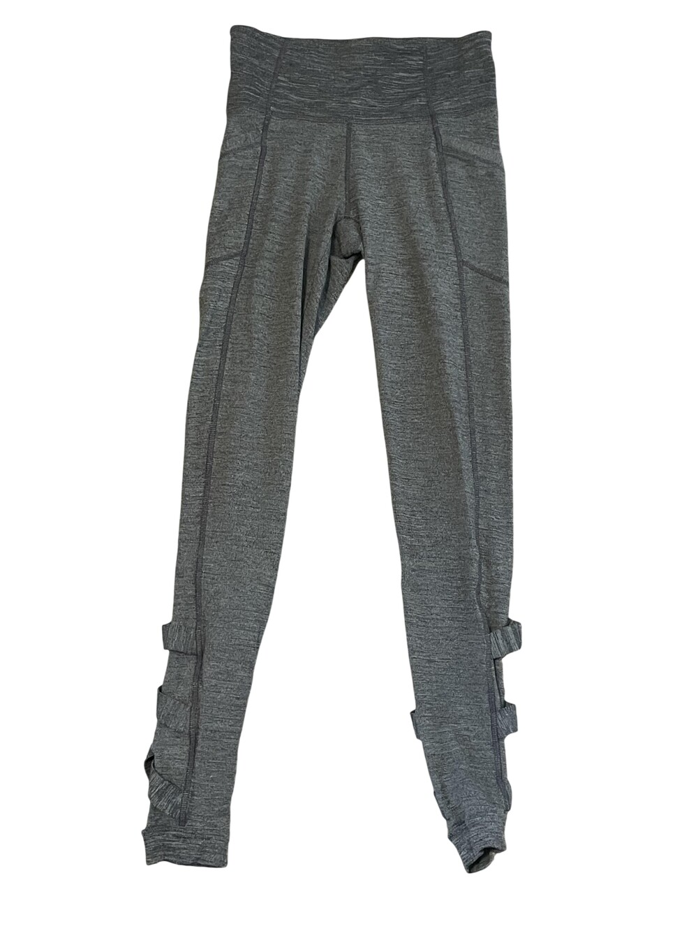 Athleta Pants Womens XS Gray High Rise Leggings Lattice Ankle Pockets Activewear